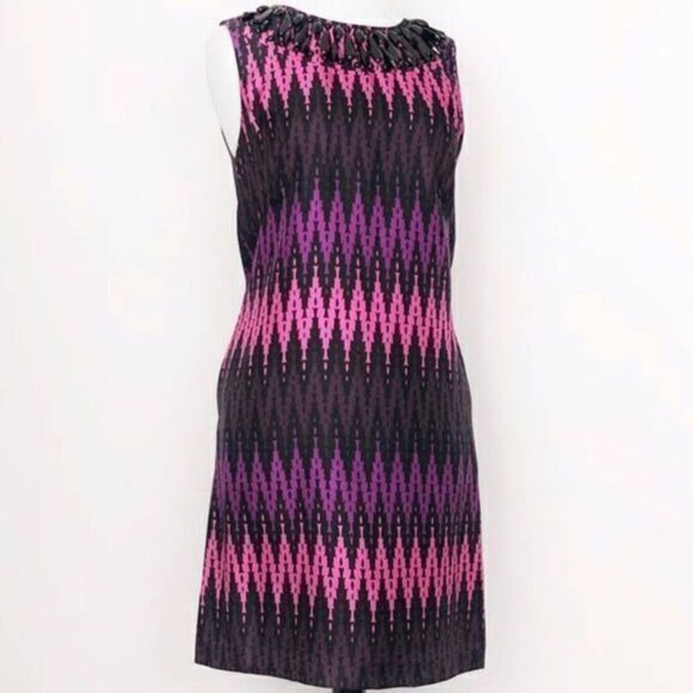 MILLY Pink and Purple Midi Cocktail Dress with Black Beads SIZE 4R